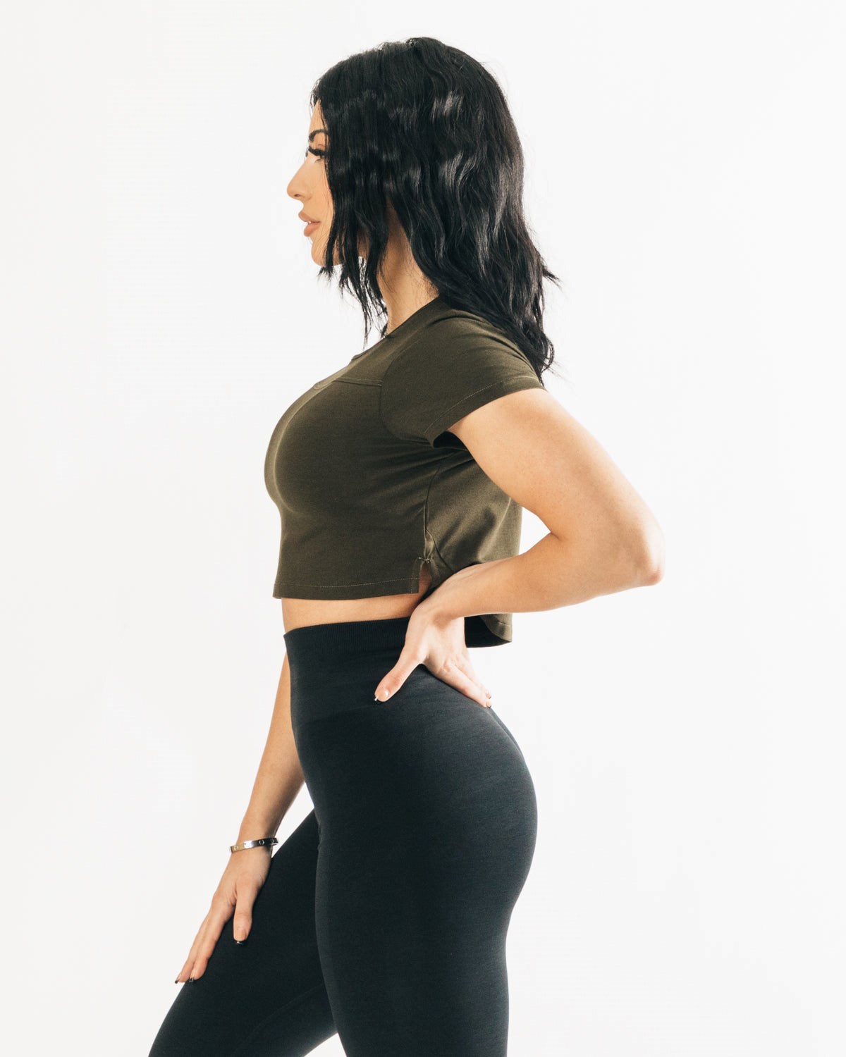 Alphalete Cropped Premium Krótkie Sleeve Espresso | 53907-KYCF