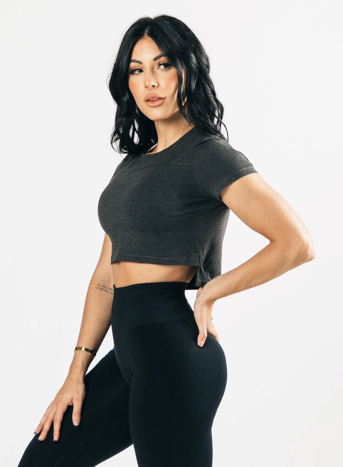 Alphalete Cropped Premium Krótkie Sleeve Czarne | 71358-GTVF