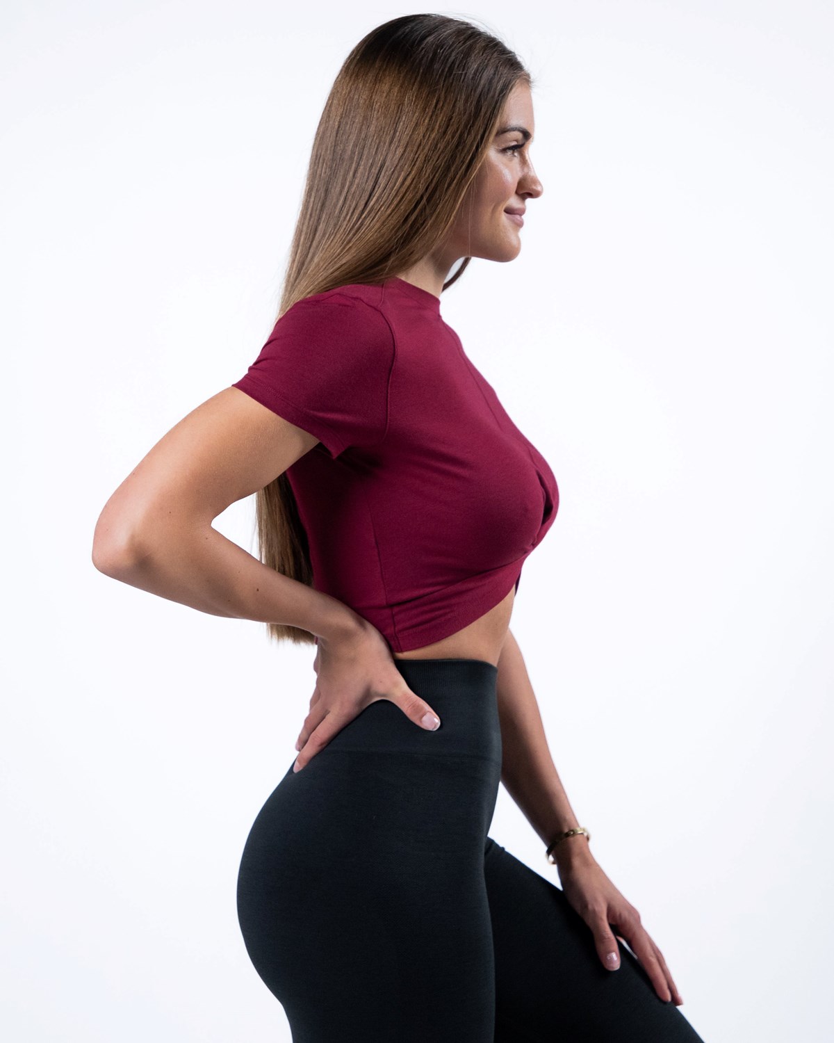 Alphalete Cropped Premium Krótkie Sleeve Czerwone | 83172-RWQJ