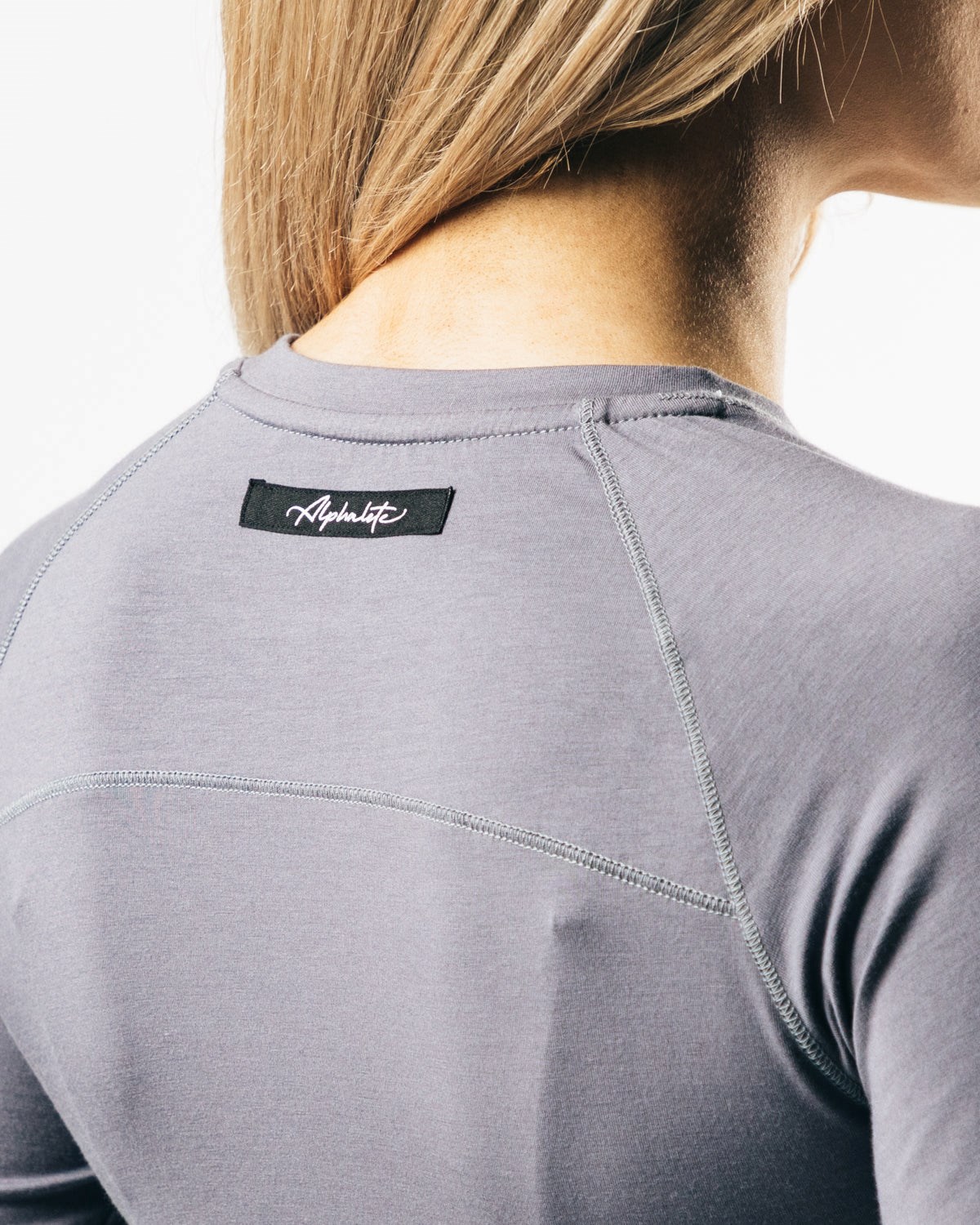 Alphalete Cropped Premium Long Sleeve Still Water | 19208-VIZH