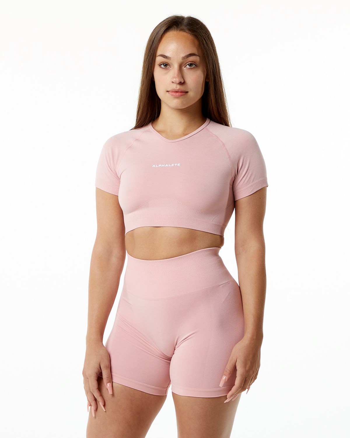 Alphalete Cropped Seamless Krótkie Sleeve Blossom | 04275-FHDY