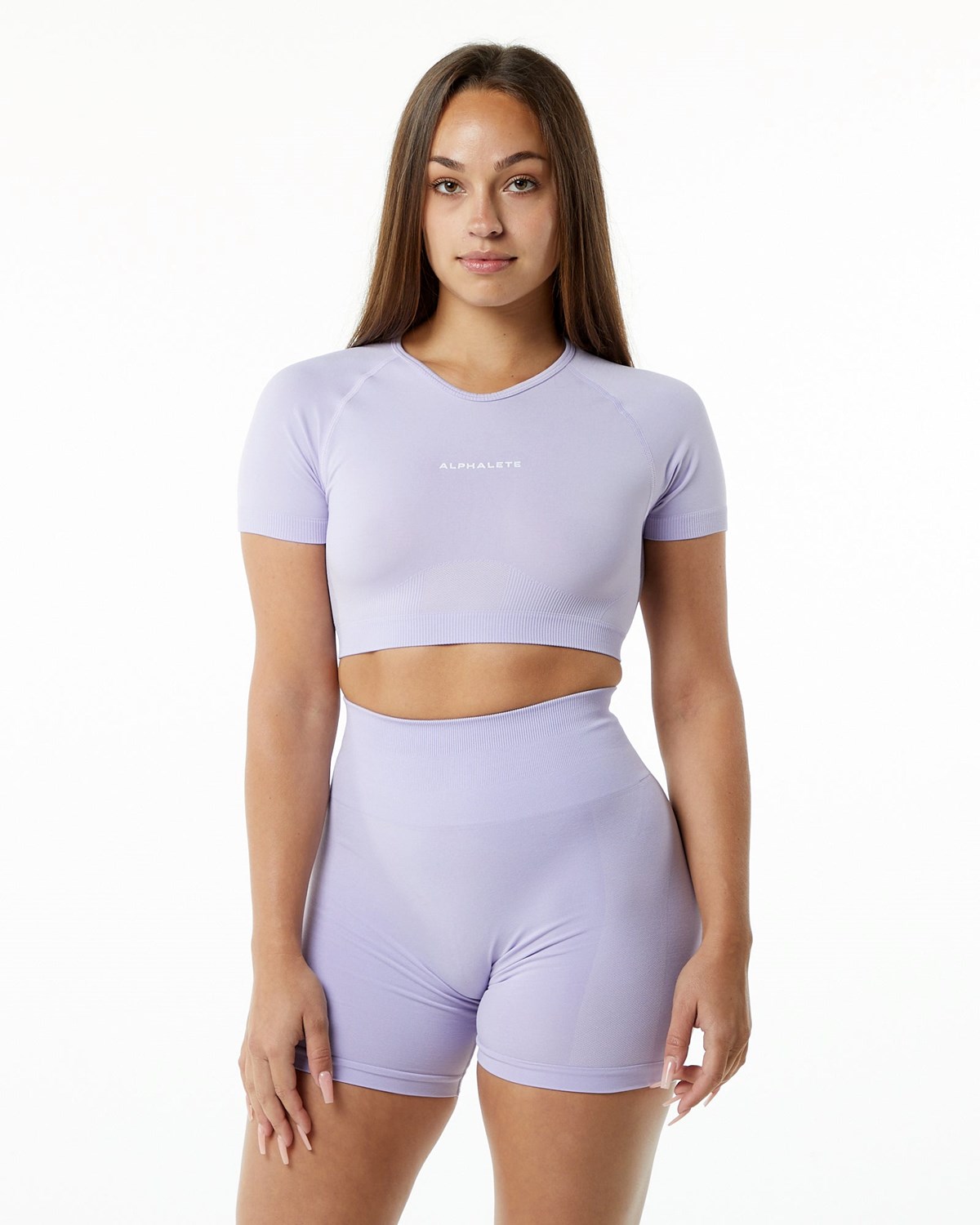 Alphalete Cropped Seamless Krótkie Sleeve Misty Lilac | 54206-RENJ