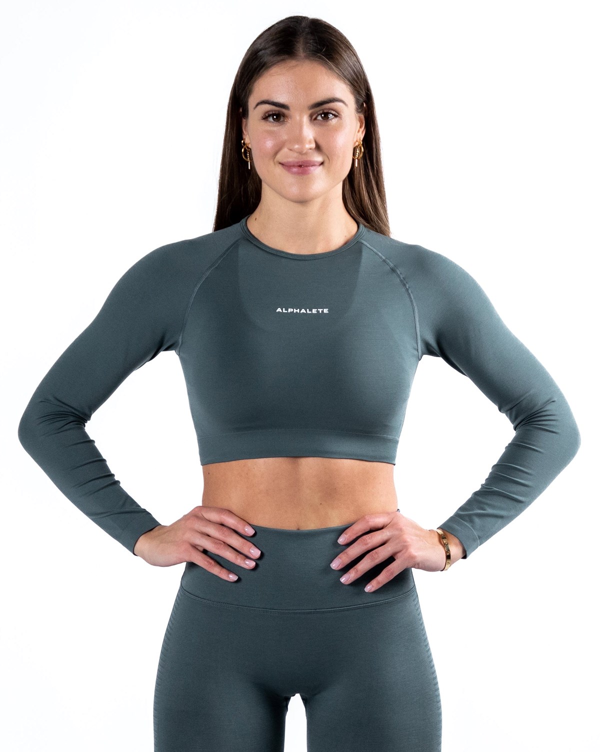 Alphalete Cropped Seamless Long Sleeve Charcoal | 54627-XABS