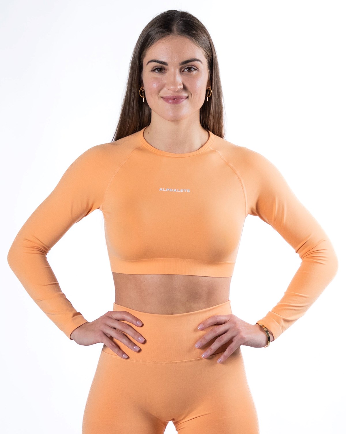 Alphalete Cropped Seamless Long Sleeve Koralowe | 18075-DNHO