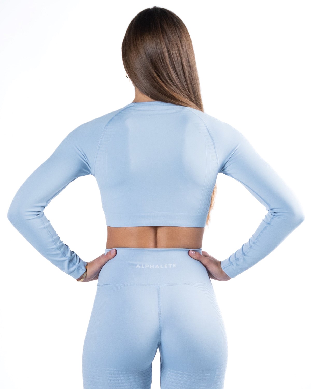 Alphalete Cropped Seamless Long Sleeve Niebieskie | 39165-GBEN