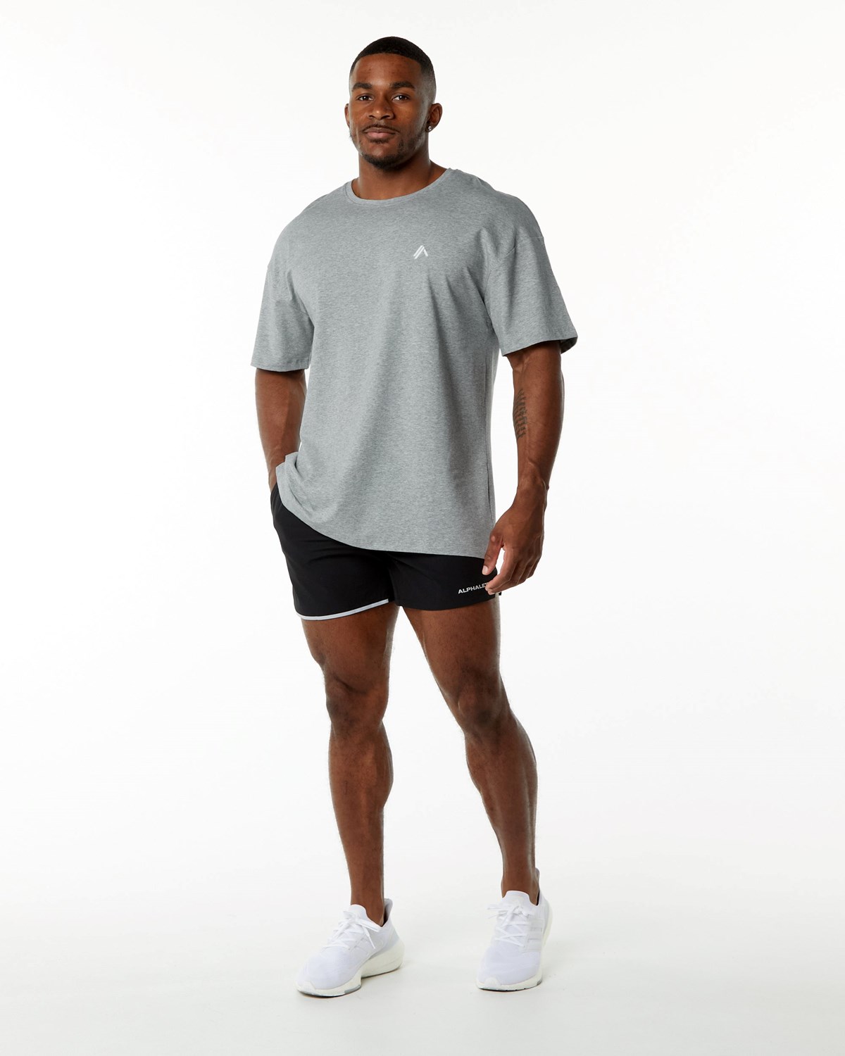 Alphalete Drop Shoulder Tee Szare | 47980-SCXF