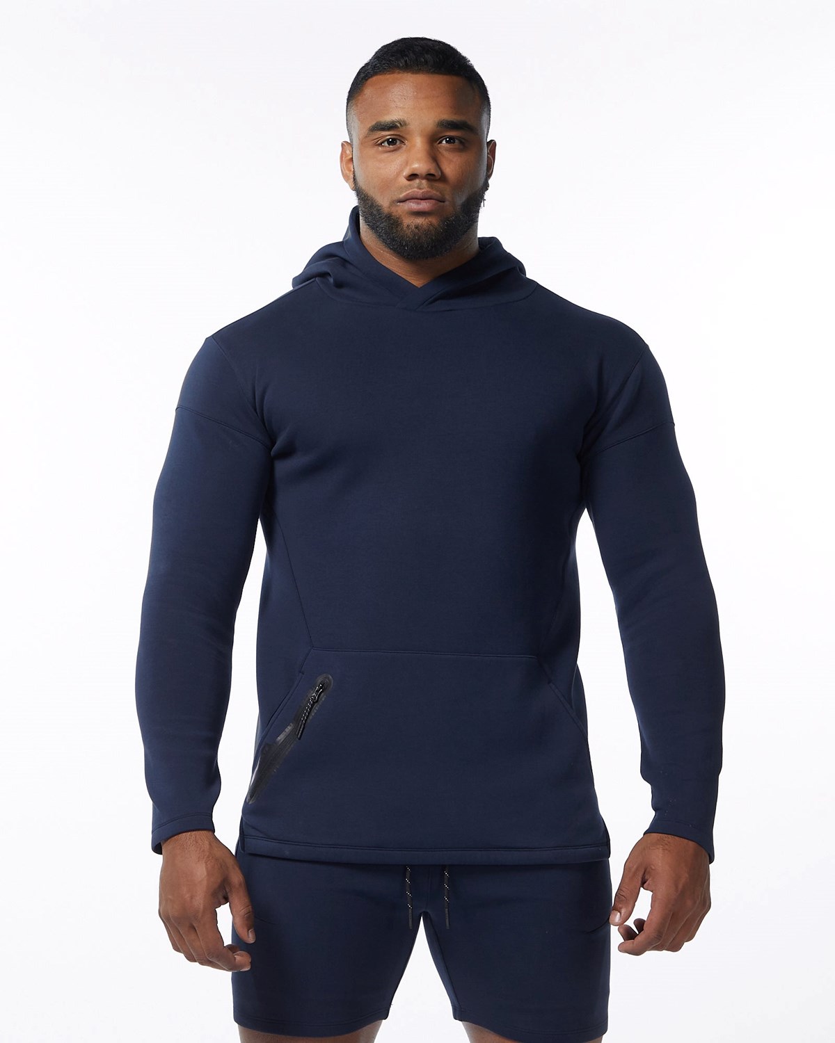 Alphalete Fitted Interlock Knit Hoodie Granatowe | 48601-ZOIW