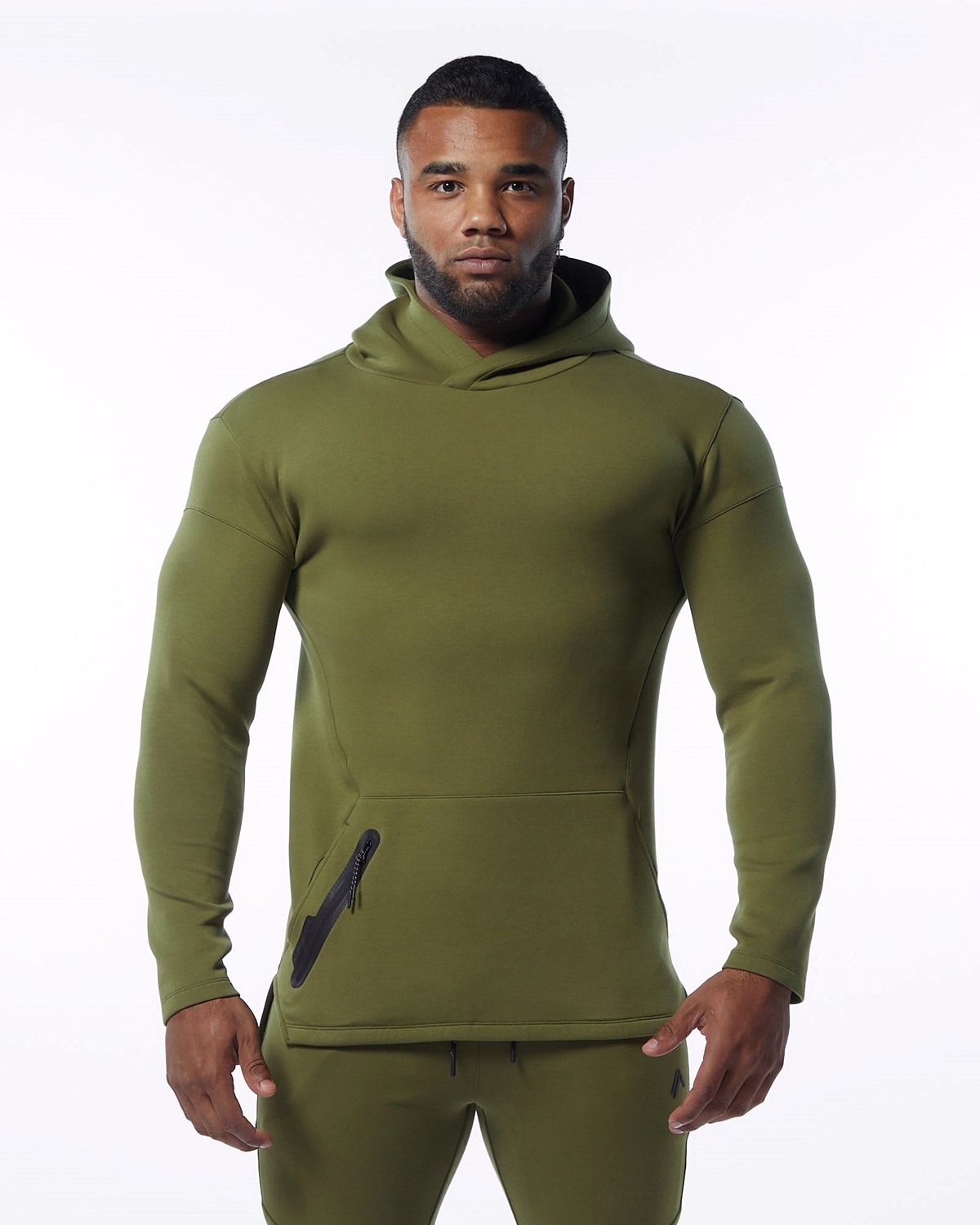 Alphalete Fitted Interlock Knit Hoodie Oliwkowe | 36810-MEHG