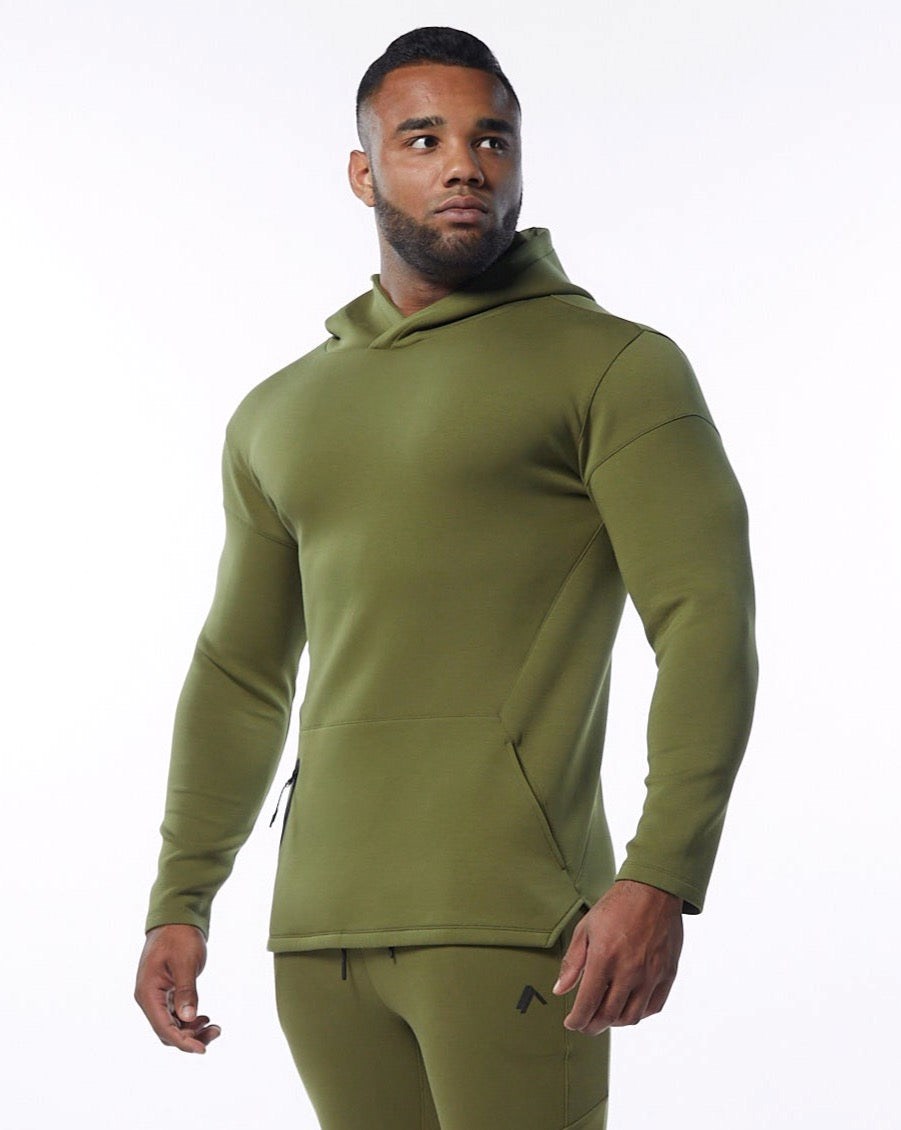 Alphalete Fitted Interlock Knit Hoodie Oliwkowe | 36810-MEHG