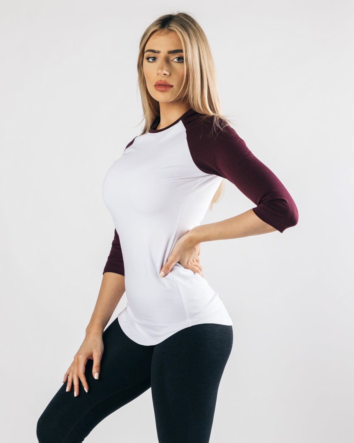 Alphalete Fitted Performance 3/4 Sleeve Białe Czarne | 75984-MLTW