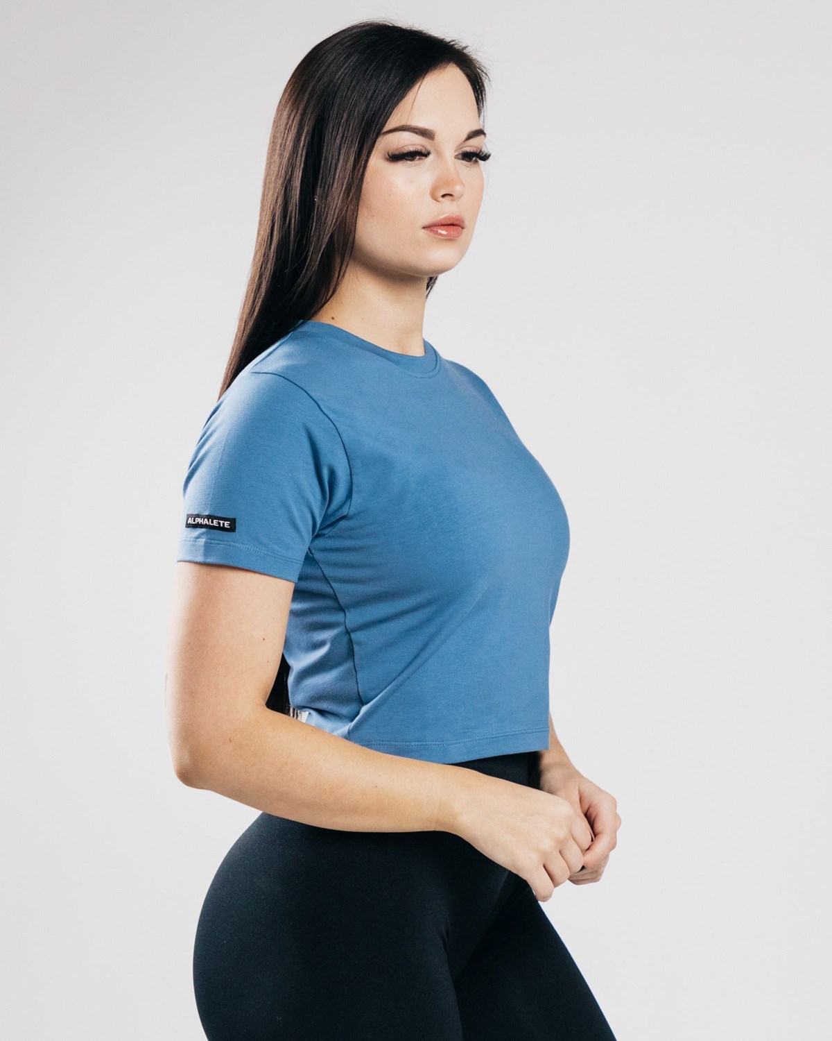 Alphalete Fitted Performance Crop Top Niebieskie | 26179-NOIC