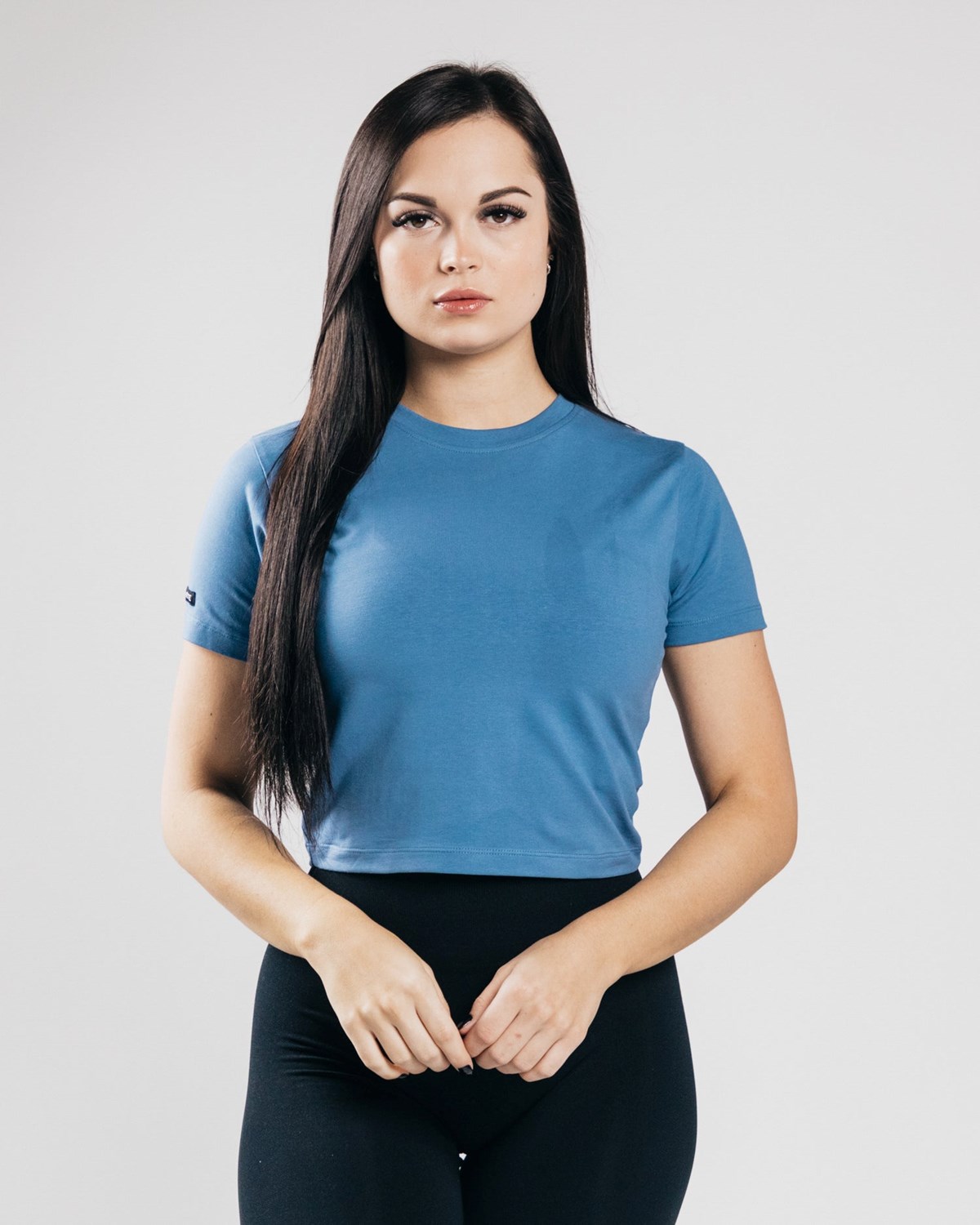 Alphalete Fitted Performance Crop Top Niebieskie | 26179-NOIC