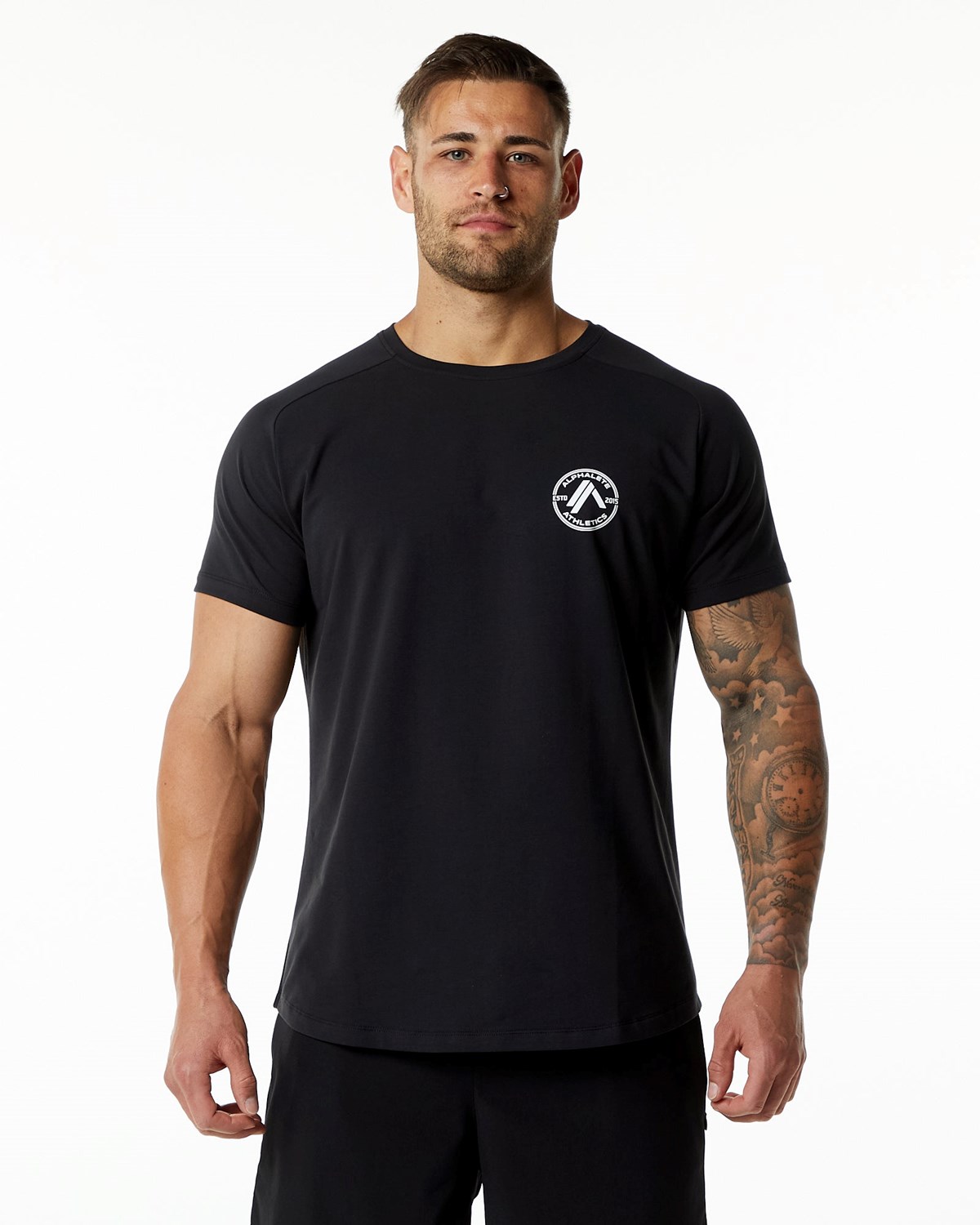 Alphalete Fitted Performance Krótkie Sleeve Czarne | 03756-TJNE