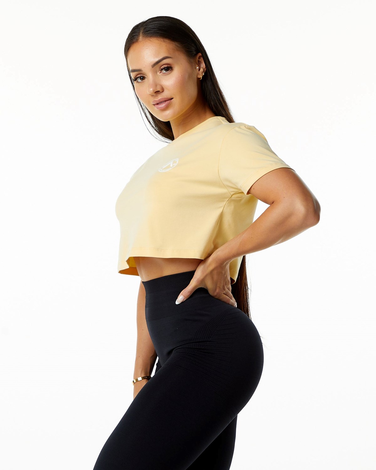 Alphalete Fitted Performance Krótkie Sleeve Crop Daffodil | 12308-RZAJ