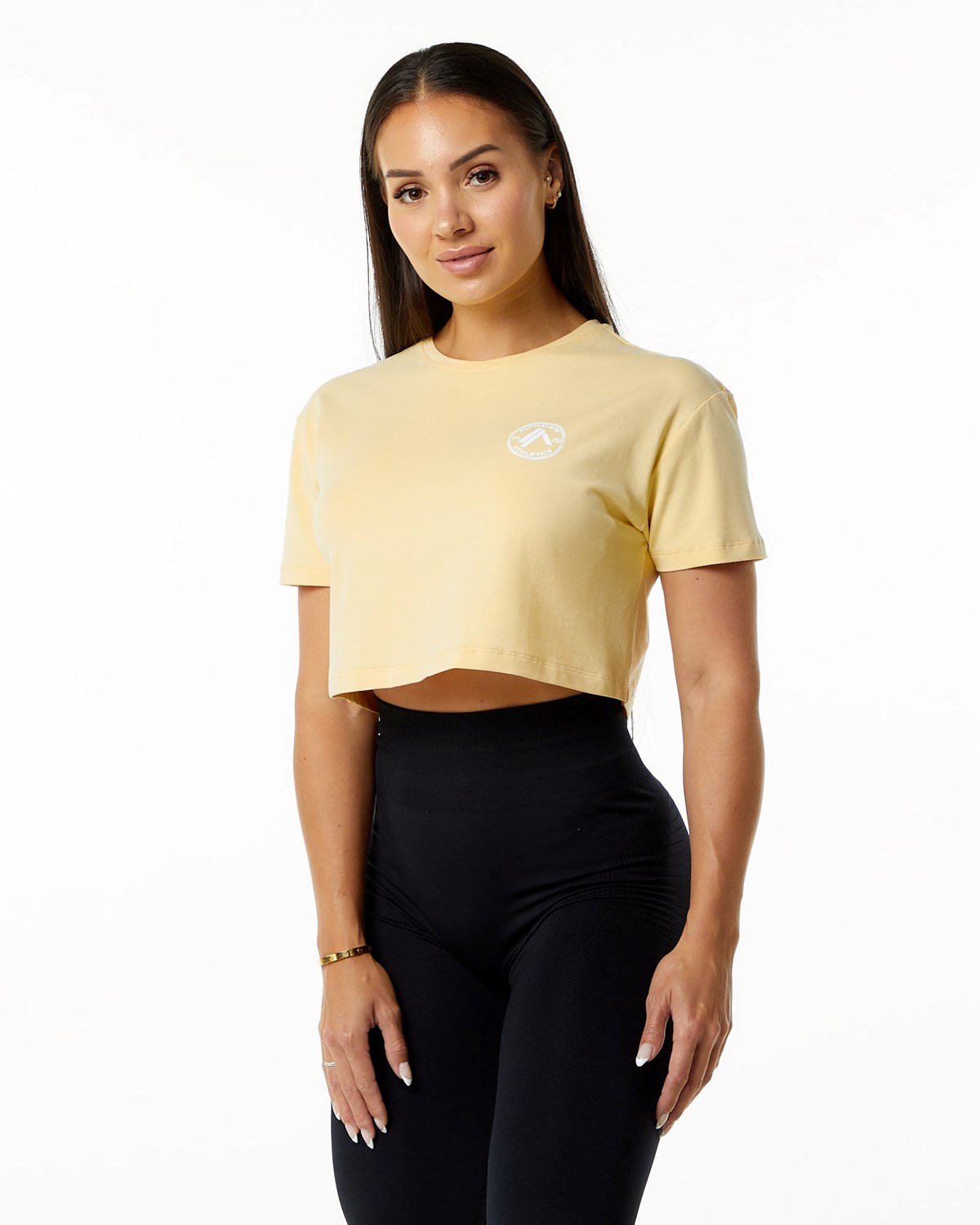 Alphalete Fitted Performance Krótkie Sleeve Crop Daffodil | 12308-RZAJ