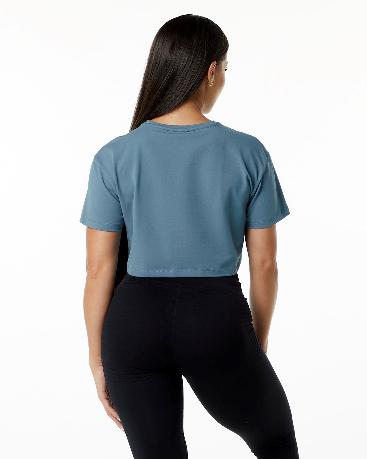 Alphalete Fitted Performance Krótkie Sleeve Crop Niebieskie | 20457-DYPR