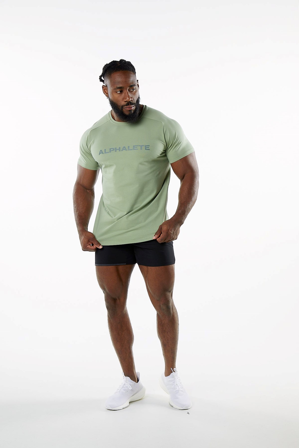 Alphalete Fitted Performance Krótkie Sleeve Sage | 37841-EAOF