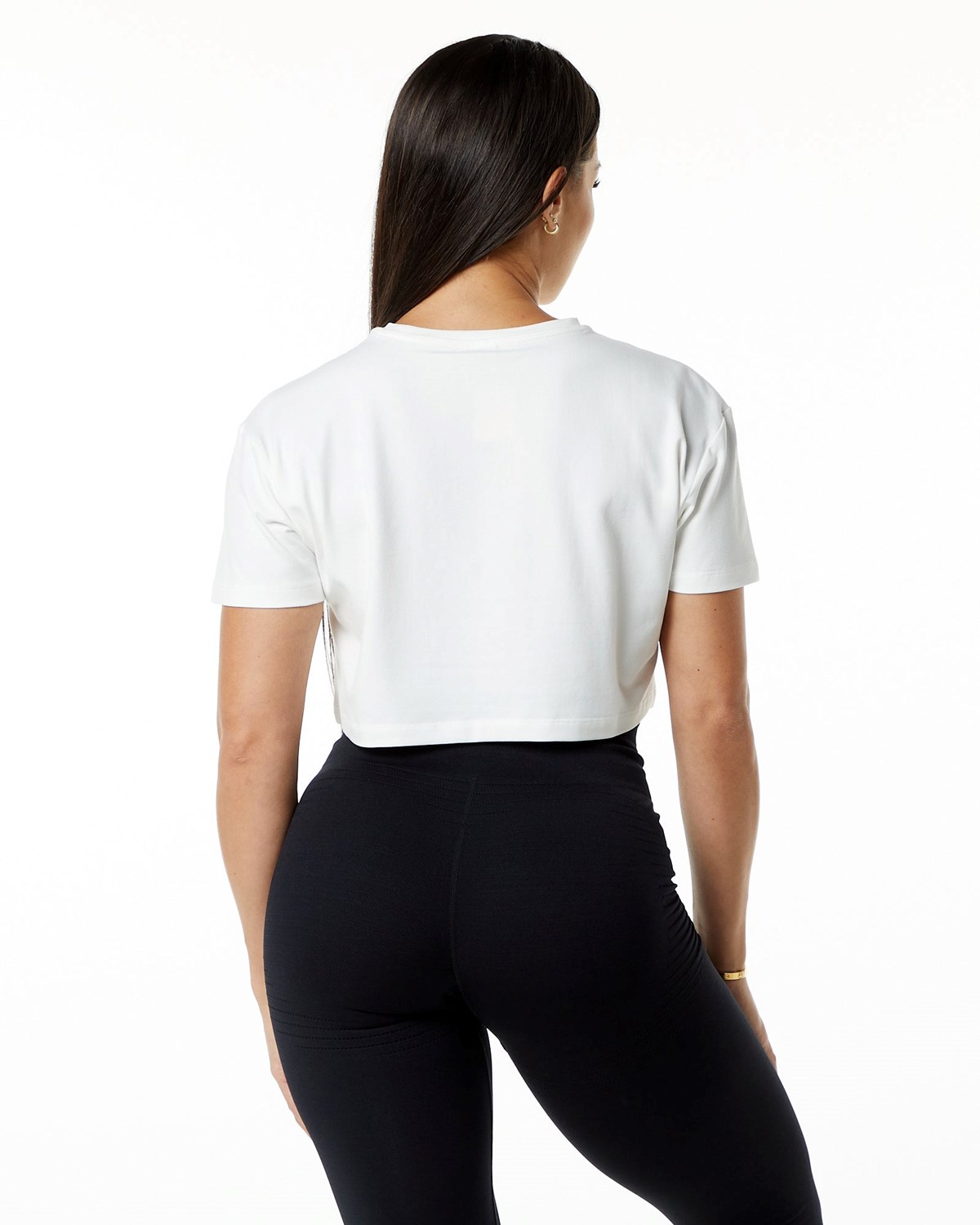 Alphalete Fitted Performance Krótkie Sleeve Crop Białe | 38670-XFJH