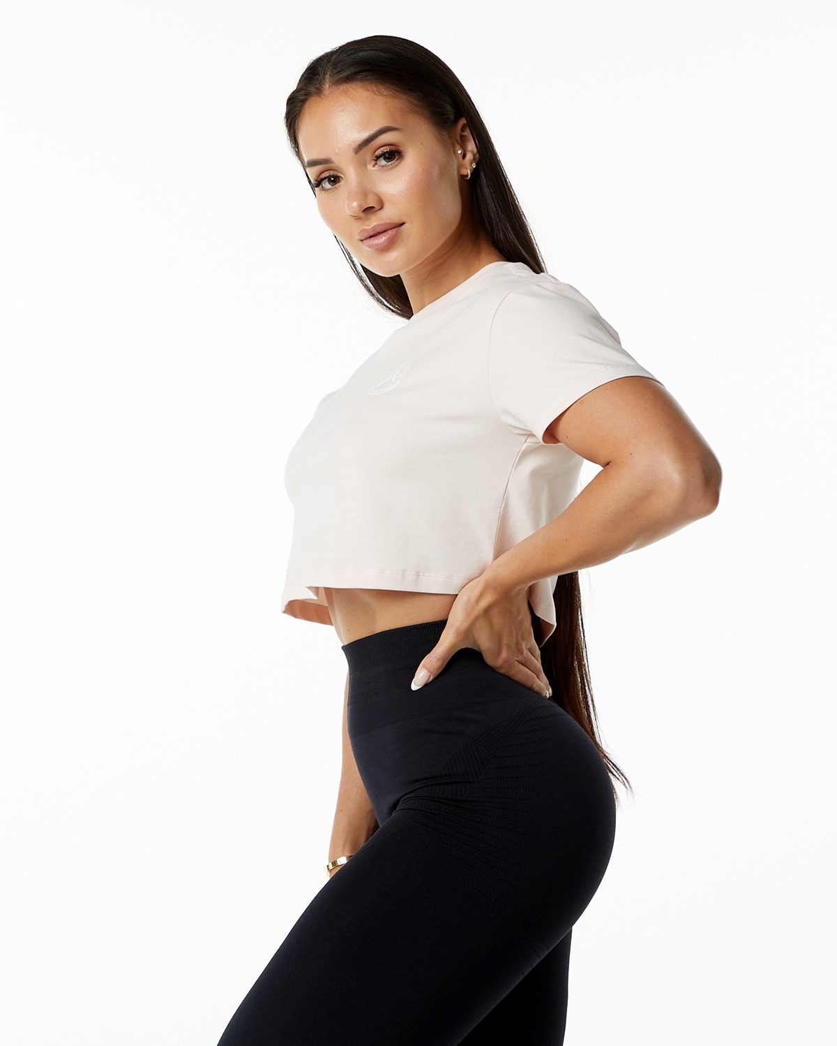 Alphalete Fitted Performance Krótkie Sleeve Crop Blush | 46381-ROXV