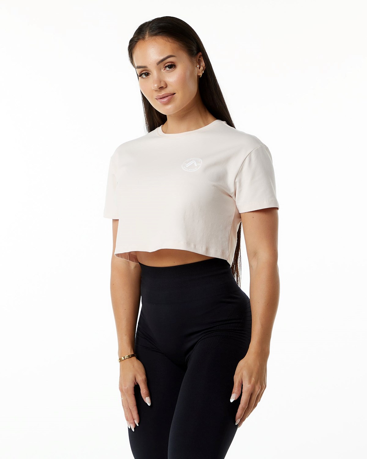 Alphalete Fitted Performance Krótkie Sleeve Crop Blush | 46381-ROXV