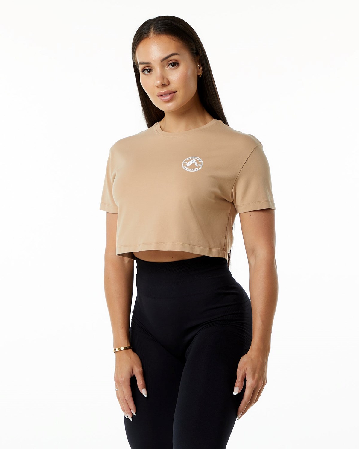 Alphalete Fitted Performance Krótkie Sleeve Crop Taupe | 50879-SJKW