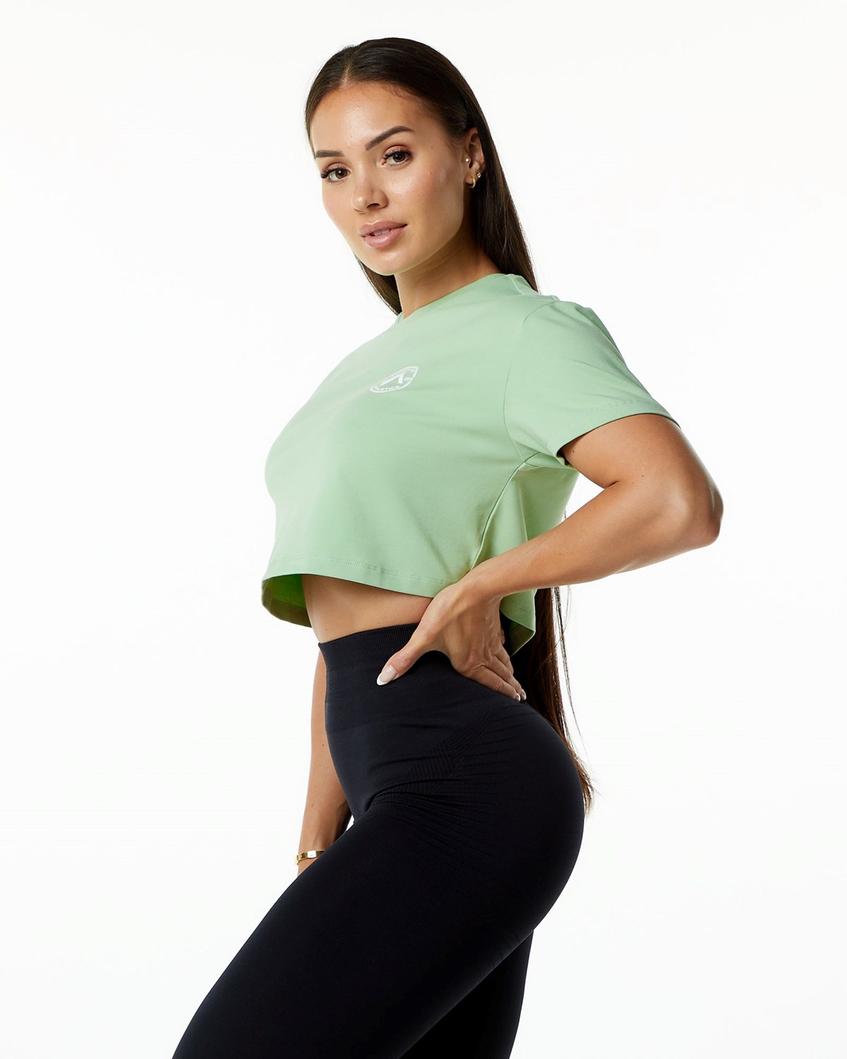 Alphalete Fitted Performance Krótkie Sleeve Crop Pistachio | 52976-OTBY