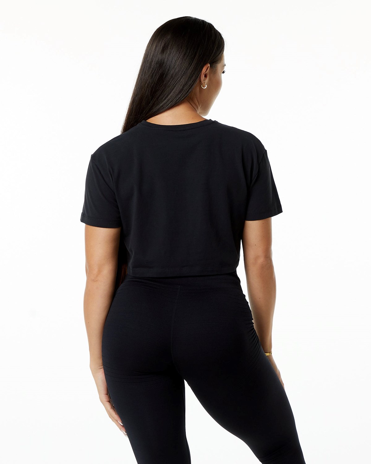 Alphalete Fitted Performance Krótkie Sleeve Crop Czarne | 69128-MGDA