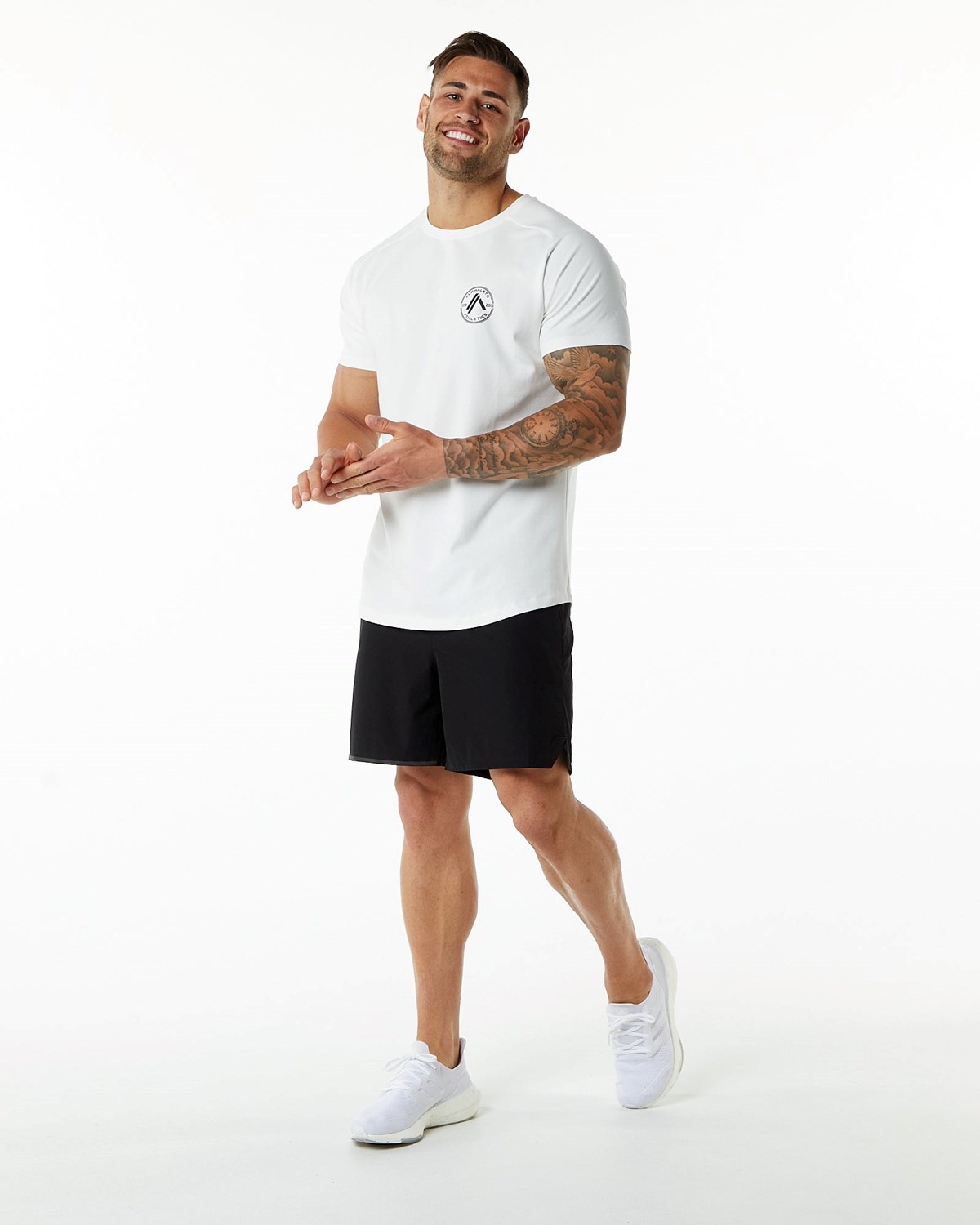 Alphalete Fitted Performance Krótkie Sleeve Białe | 82475-TXWM