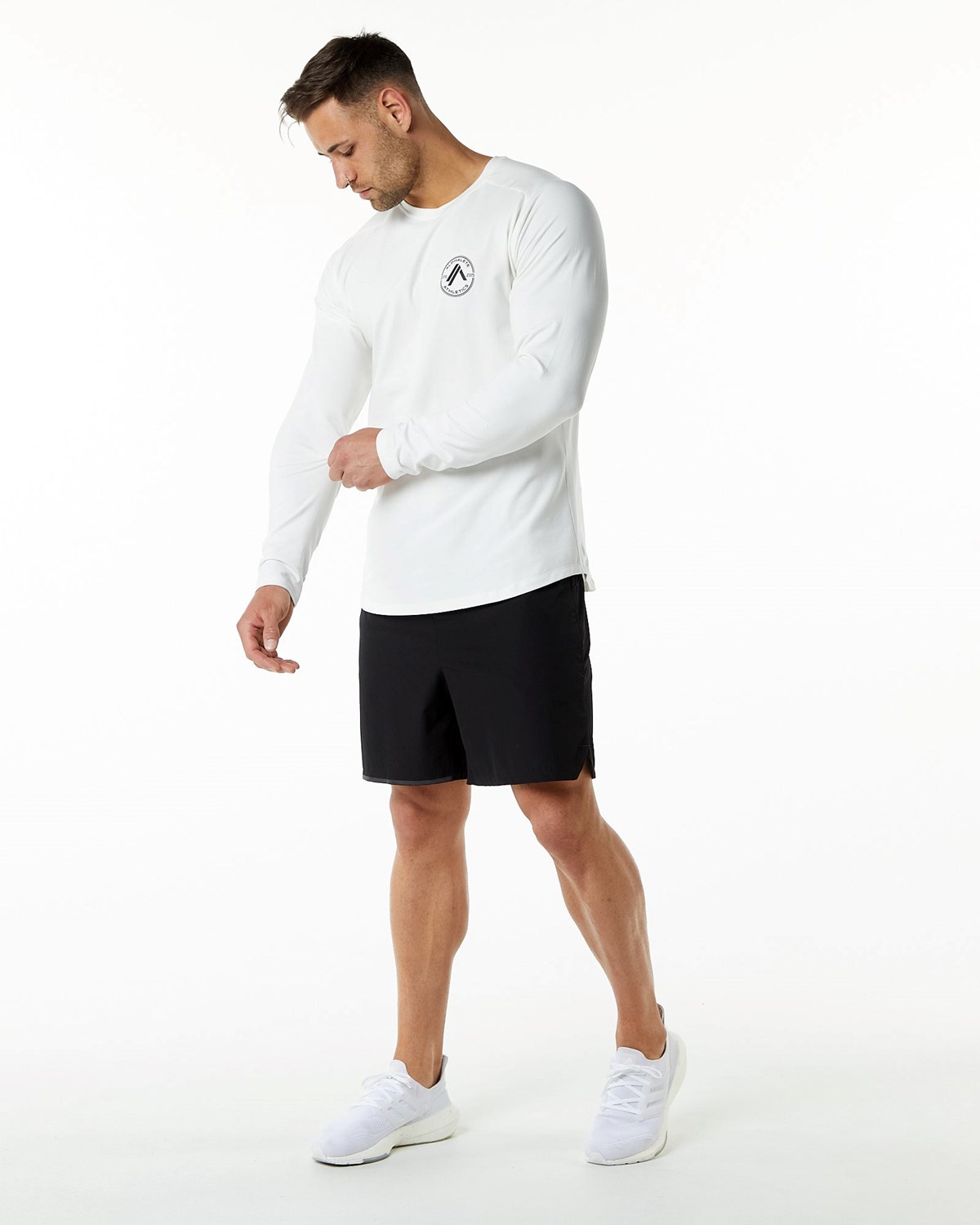 Alphalete Fitted Performance Long Sleeve Białe | 36504-RZSV