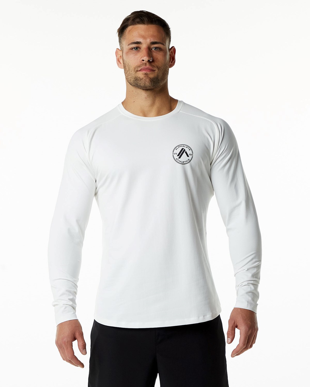 Alphalete Fitted Performance Long Sleeve Białe | 36504-RZSV