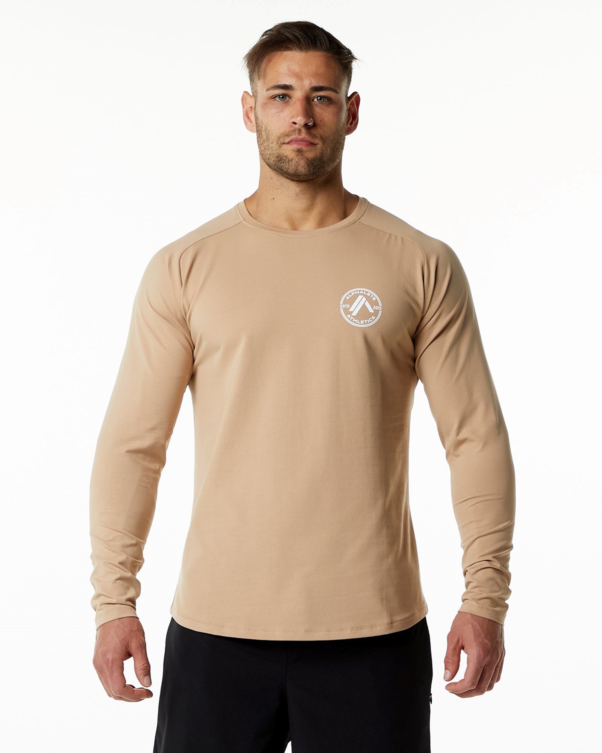 Alphalete Fitted Performance Long Sleeve Taupe | 76812-IDRU