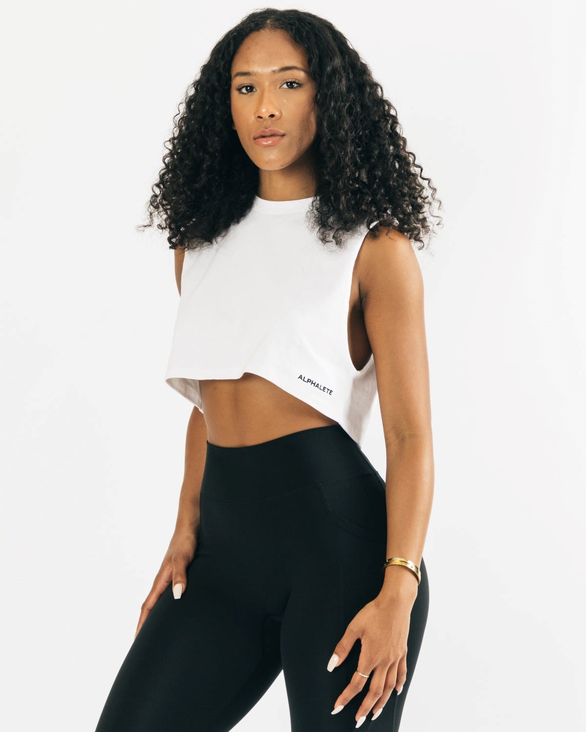 Alphalete Heavy Bawełniane Cropped Cutoff Białe | 10498-EPNR