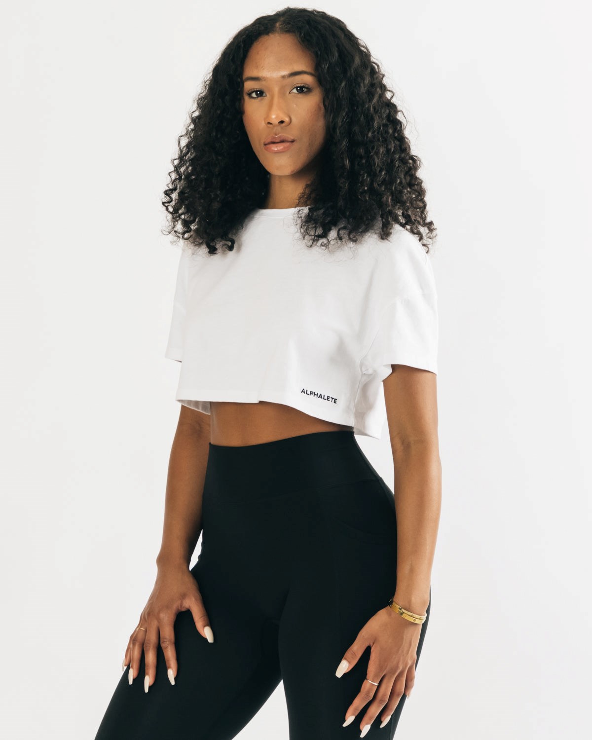 Alphalete Heavy Bawełniane Dropped Shoulder Crop Białe | 51738-FKAJ