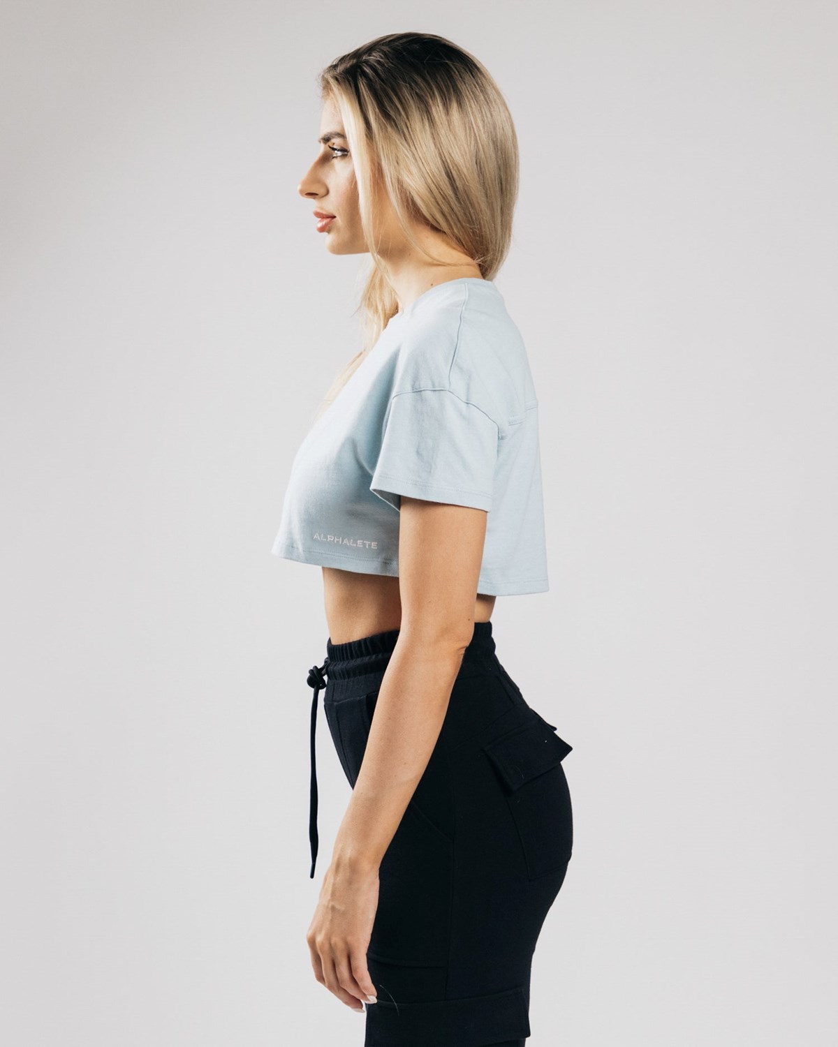 Alphalete Heavy Bawełniane Dropped Shoulder Crop Niebieskie | 70296-XOZA