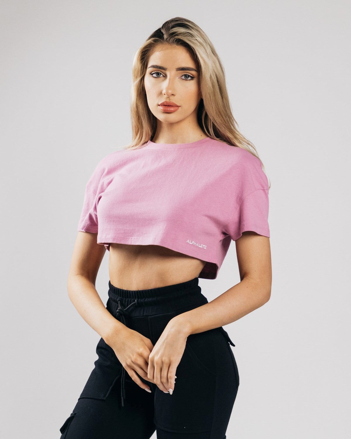 Alphalete Heavy Bawełniane Dropped Shoulder Crop Różowe | 83027-ZTNY