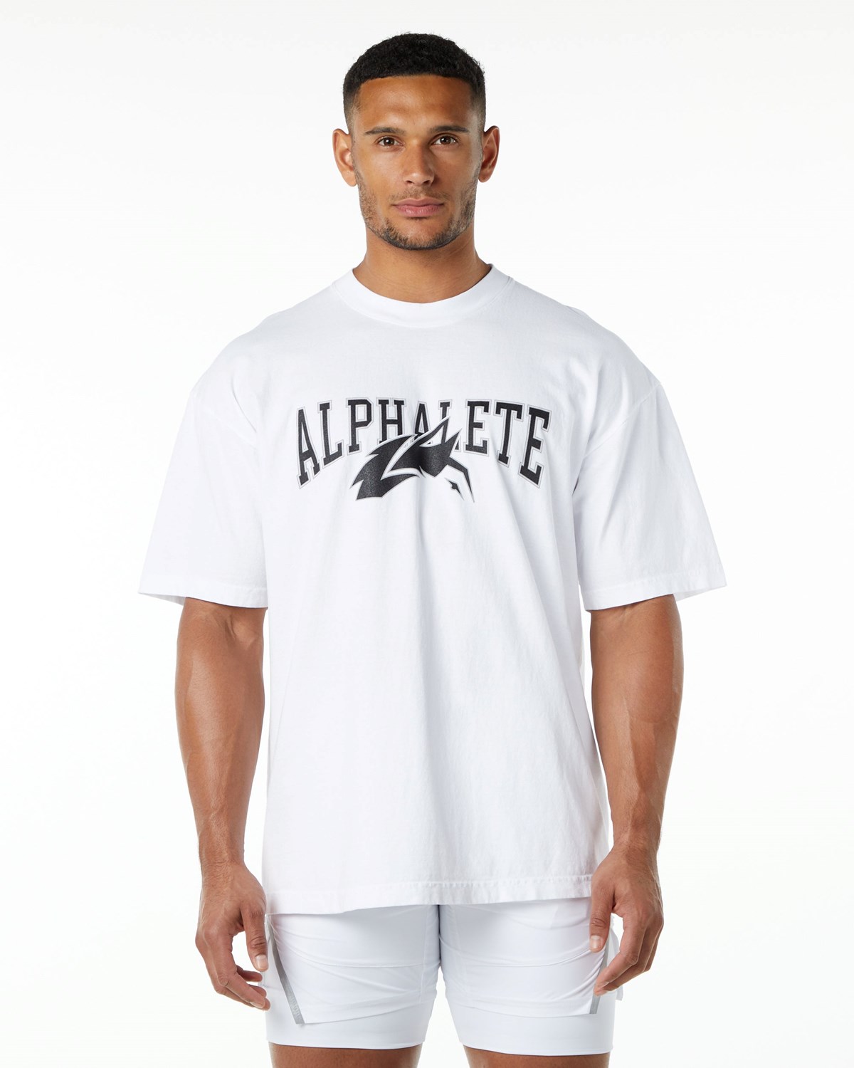 Alphalete Heavyweight Oversized Tee Białe Czarne | 26507-VUSJ