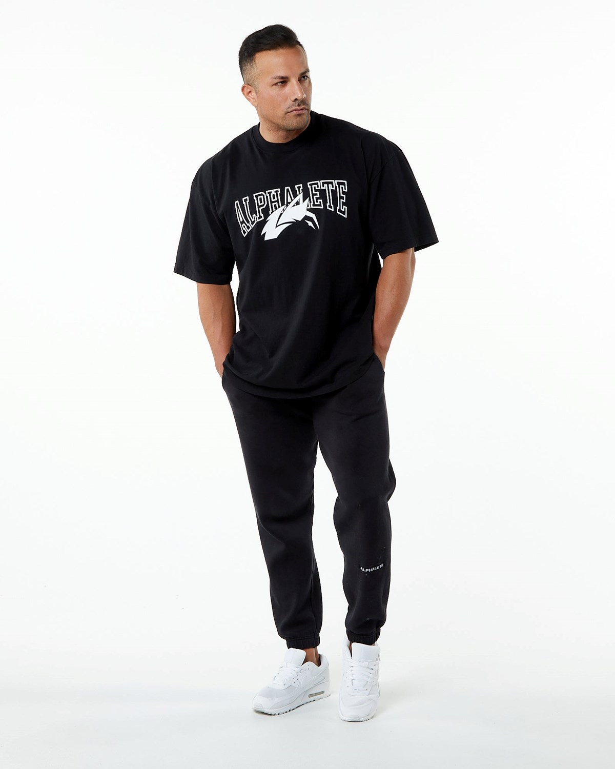 Alphalete Heavyweight Oversized Tee Black/White | 23496-OZFU