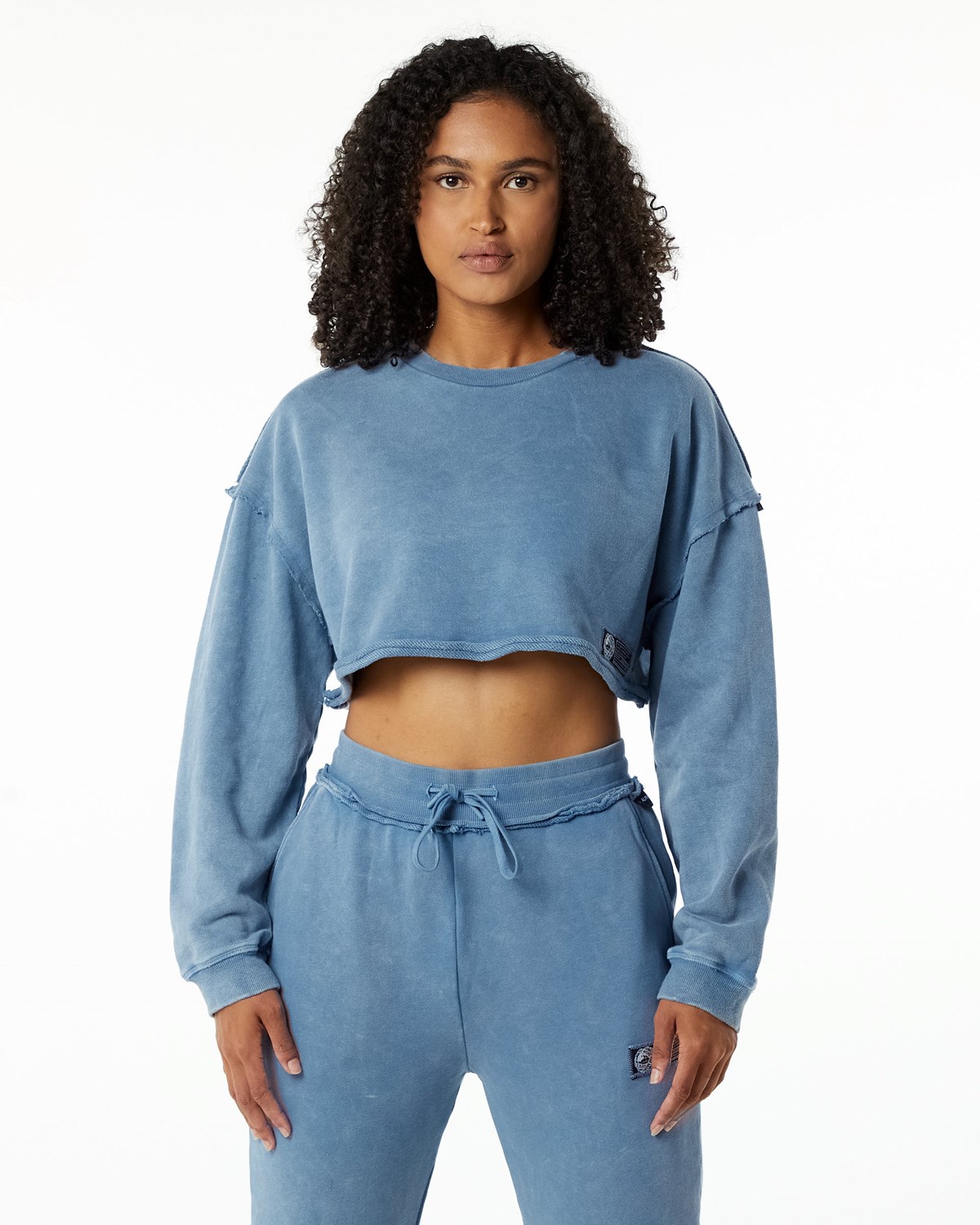 Alphalete Heavyweight Washed Terry Crop Pullover Niebieskie | 47528-AVWM