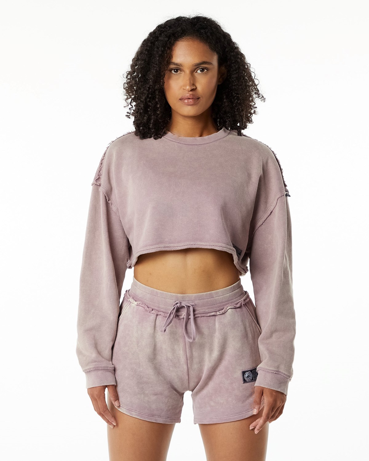 Alphalete Heavyweight Washed Terry Crop Pullover Różowe | 87523-PWMI