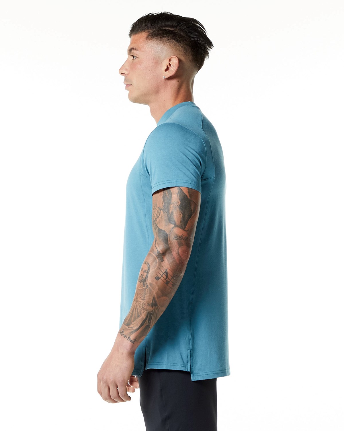 Alphalete High-Neck Premium Krótkie Sleeve Tee Niebieskie | 53241-IJAT