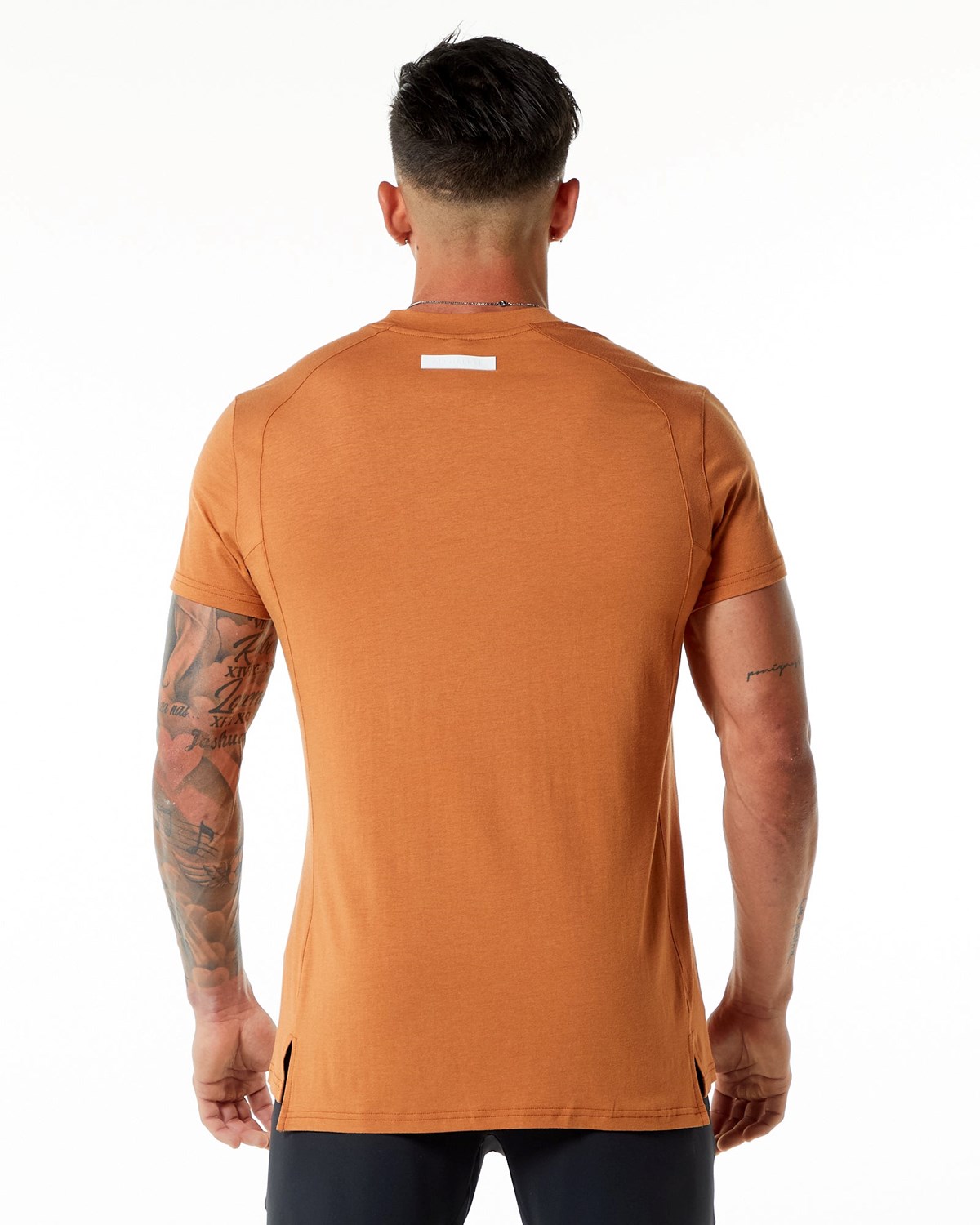 Alphalete High-Neck Premium Krótkie Sleeve Tee Camel | 72061-BWEK