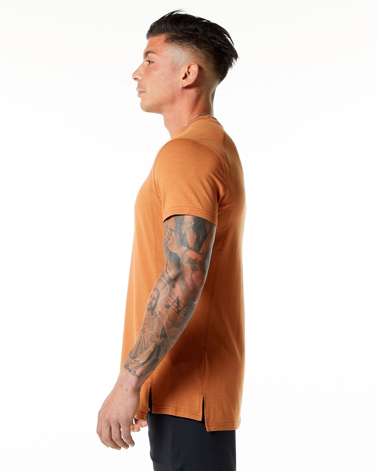 Alphalete High-Neck Premium Krótkie Sleeve Tee Camel | 72061-BWEK