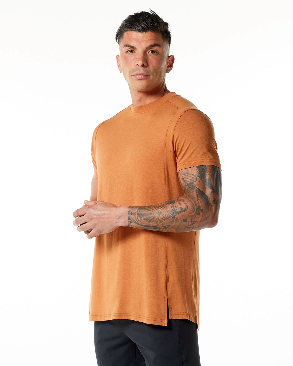 Alphalete High-Neck Premium Krótkie Sleeve Tee Camel | 72061-BWEK