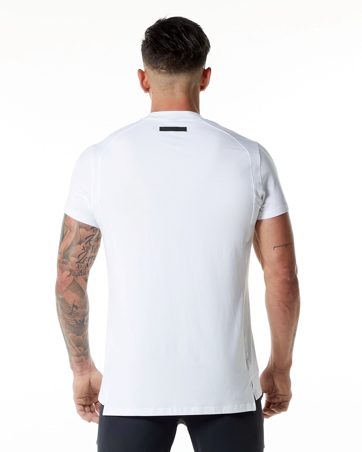 Alphalete High-Neck Premium Krótkie Sleeve Tee Białe | 72809-QLMF