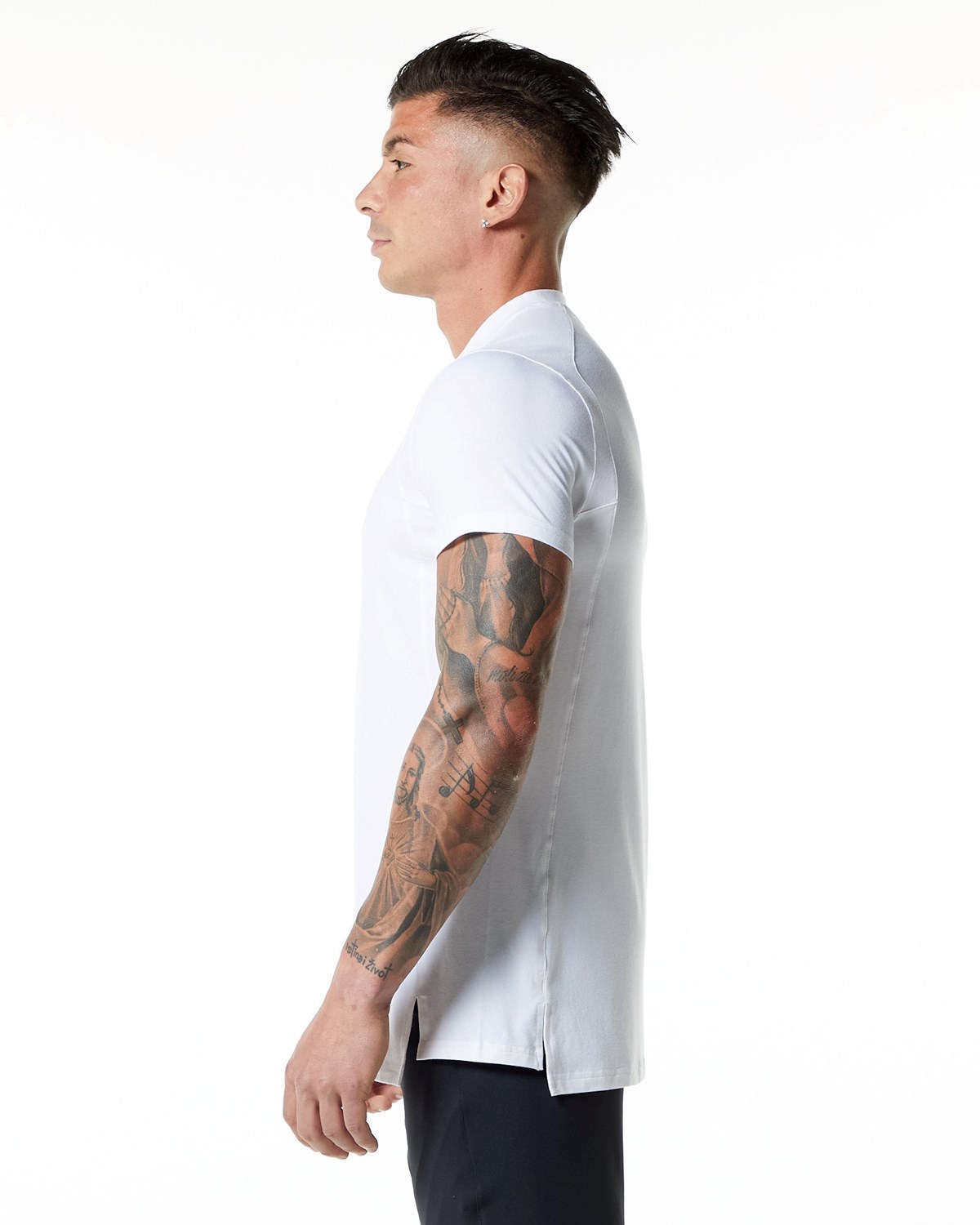 Alphalete High-Neck Premium Krótkie Sleeve Tee Białe | 72809-QLMF