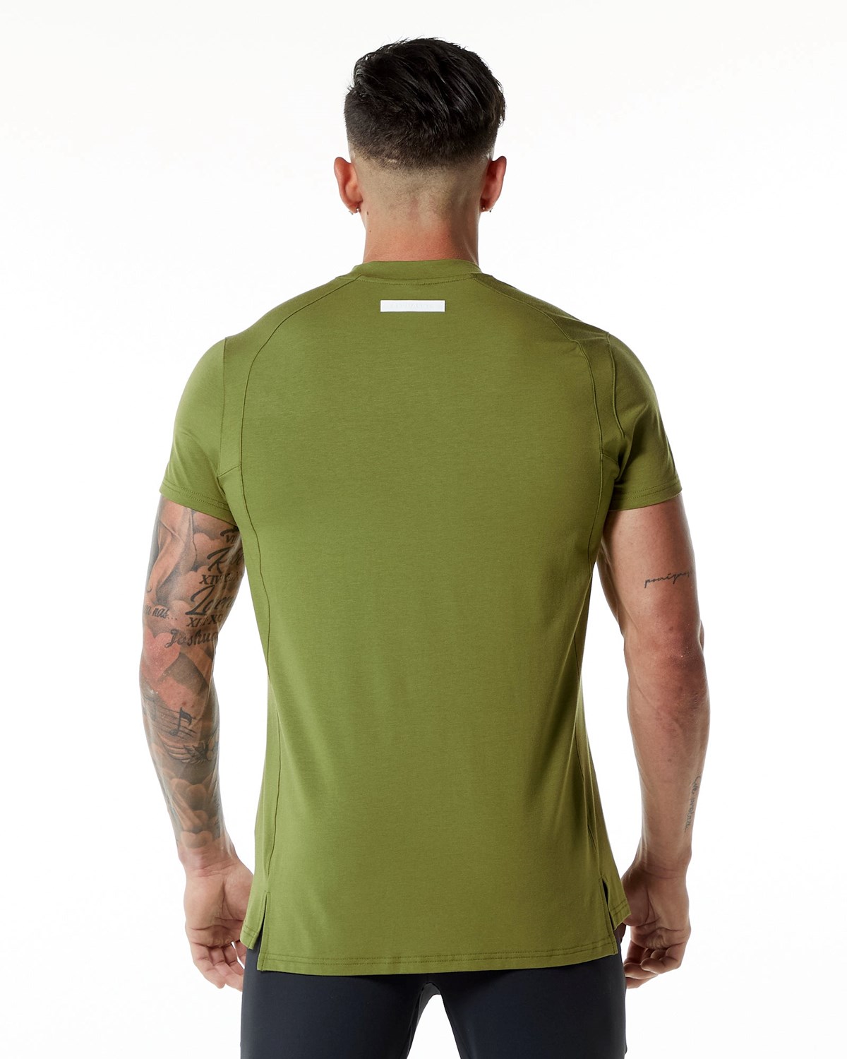 Alphalete High-Neck Premium Krótkie Sleeve Tee Zielone | 81076-FEDQ