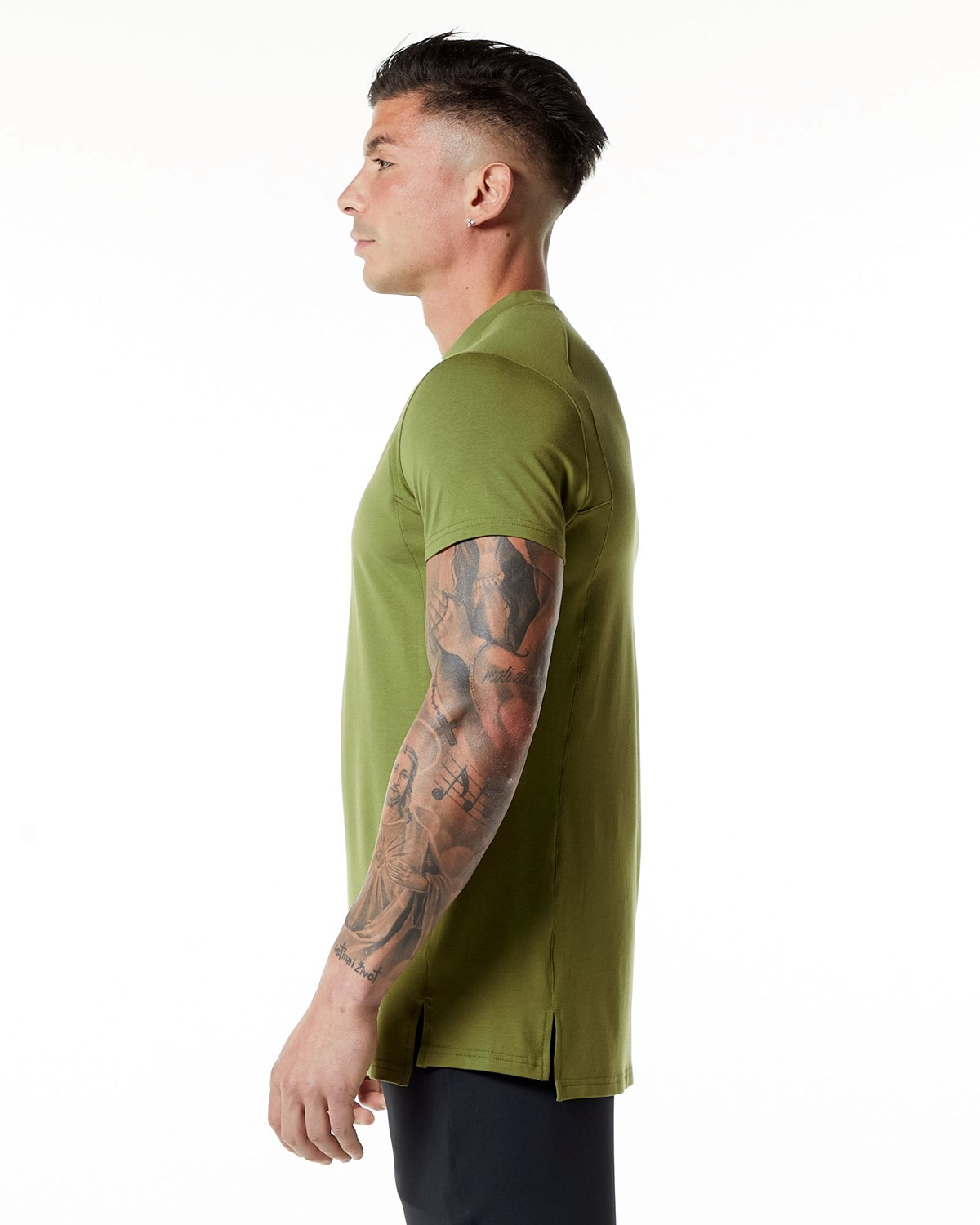 Alphalete High-Neck Premium Krótkie Sleeve Tee Zielone | 81076-FEDQ