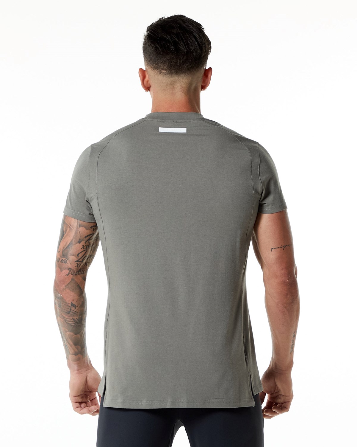 Alphalete High-Neck Premium Krótkie Sleeve Tee Szare | 89431-KFJQ