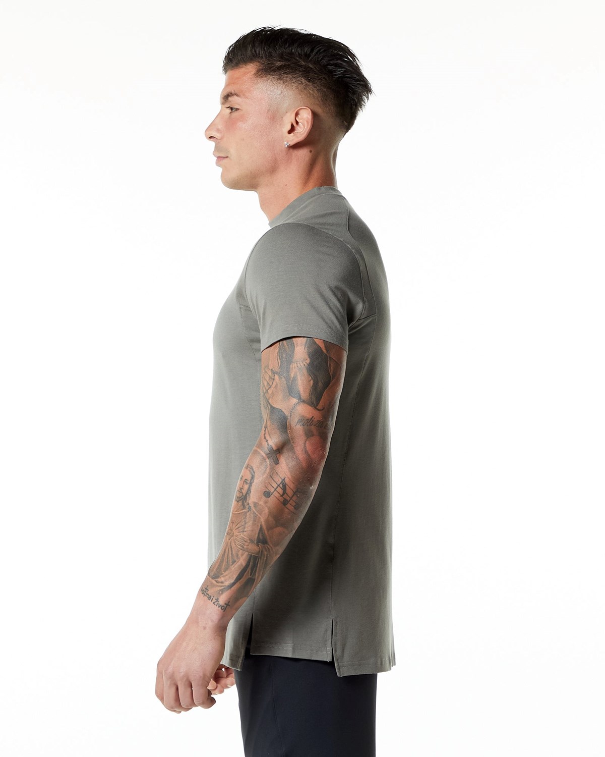 Alphalete High-Neck Premium Krótkie Sleeve Tee Szare | 89431-KFJQ