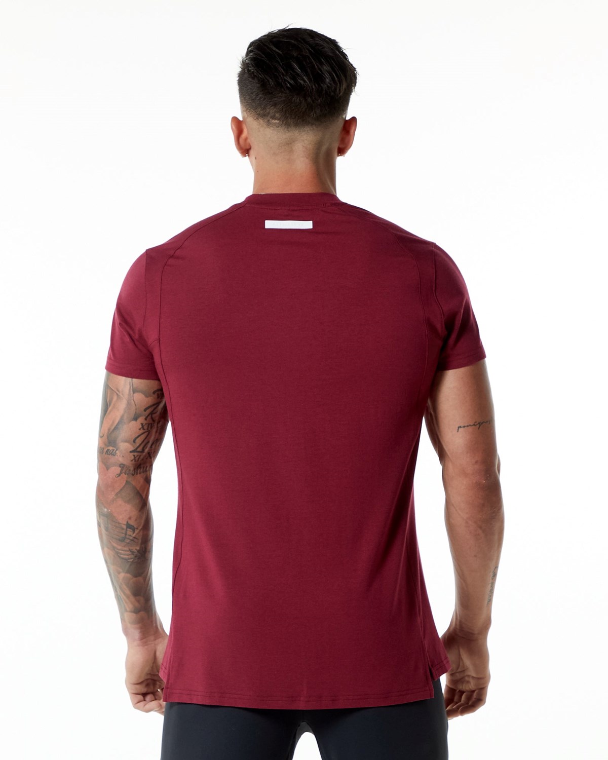 Alphalete High-Neck Premium Krótkie Sleeve Tee Czerwone | 91830-UEPI